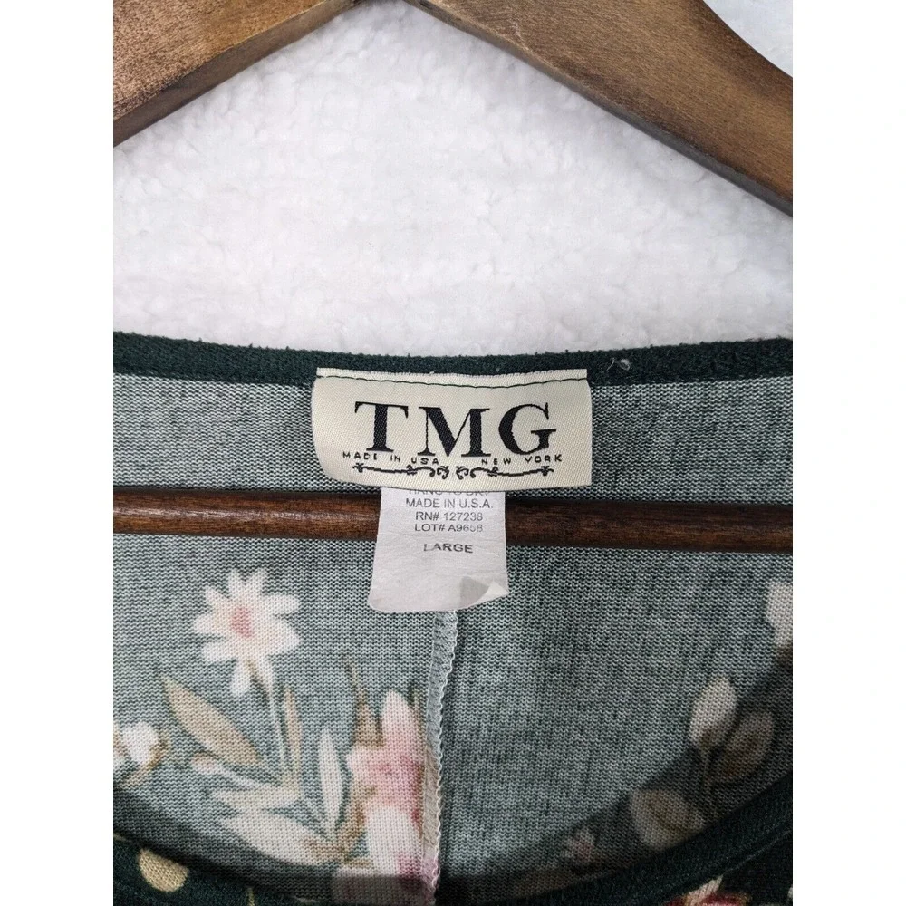 TMG Womens Pullover Long Sleeve Mini Dress‎ Black Floral L Made In USA